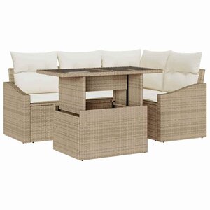 vidaXL Ensemble de canapé de jardin 5 Pièces Beige et crème polyrotin