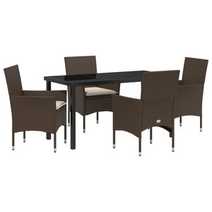 Ensemble de Salle à Manger de Jardin 5 Pièces avec Coussins en Poly Rotin Brun