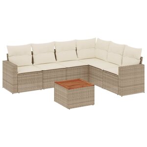 vidaXL Salon de jardin avec coussins 7 Pièces beige résine tressée