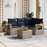 vidaXL Salon de jardin 5 Pièces avec coussins gris résine tressée