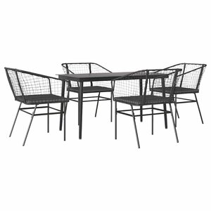 vidaXL Ensemble à manger de jardin et coussins 5 Pièces noir rotin verre