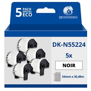 Pack de 5 Rouleaux Étiquettes non adhésives compatible BROTHER DK-N55224 - Largeur 54 mm x 30 48 m