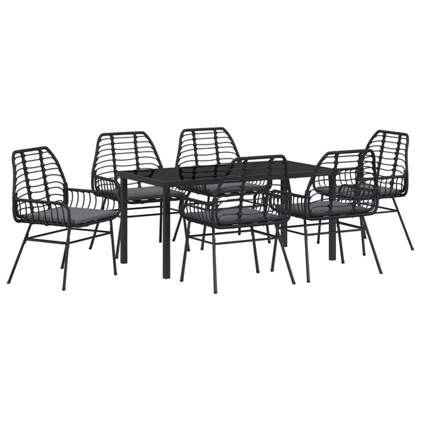 vidaXL Ensemble de salle à manger de jardin 7 pièces avec coussins  rotin poly noir
