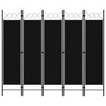 vidaXL Cloison de séparation 5 panneaux Noir 200x180 cm
