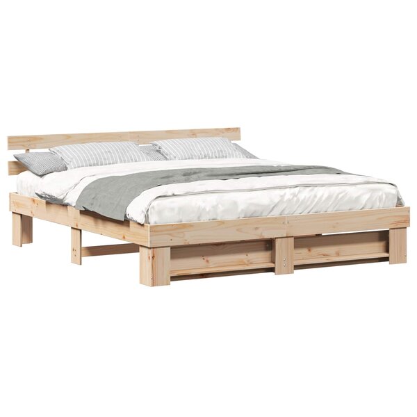 vidaXL Cadre de lit avec tête de lit Marron 180 x 200 cm Pin massif