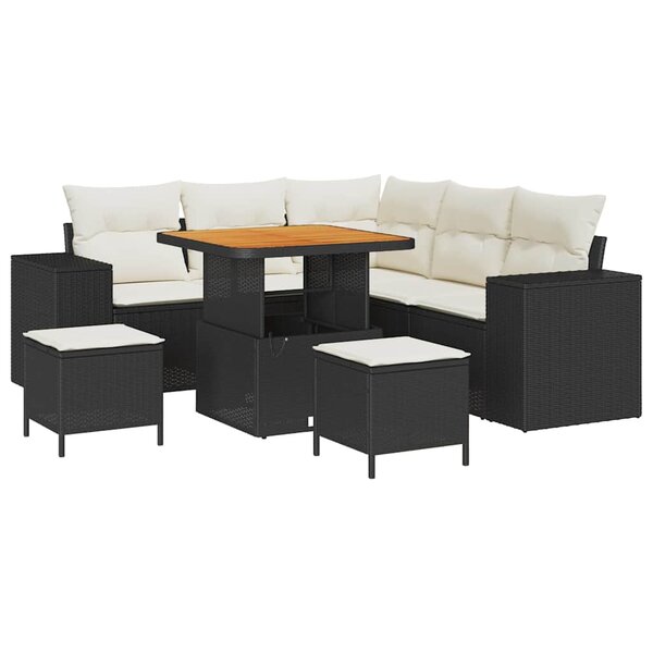 vidaXL Ensemble de canapé de jardin 8 Pièces Noir  Crème 80 x 80 x 71 cm