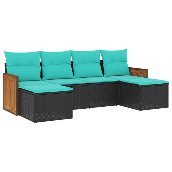 vidaXL Salon de jardin 6 Pièces avec coussins noir résine tressée