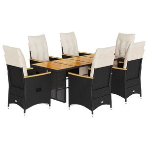 vidaXL Ensemble de bistro de jardin 7 Pièces coussins noir poly rotin