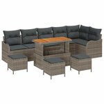 Ensemble de Canapés de Jardin 10 Pièces avec Coussins en Rattan Poly Gris Acacia