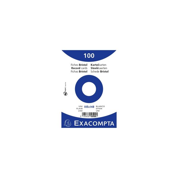 Paquet 100 Fiches Sous Film - Bristol Uni Non Perforé - 105x148mm - Blanc - X 20 - Exacompta