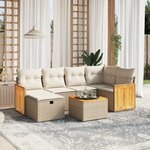 vidaXL Salon de jardin avec coussins 7 Pièces beige résine tressée