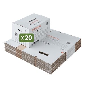 Pack and Move - Lot 20 cartons stockage - 55 x 30 x 30 cm - Poignées renforcées - 1 marqueur offert