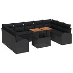 Canapés de jardin vidaXL 10 pièces avec coussins en Rotin poly noir