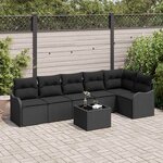vidaXL Ensemble de canapé de jardin avec coussin 7 Pièces Noir Poly rotin