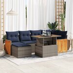 vidaXL Salon de jardin avec coussins 7 Pièces noir résine tressée acacia