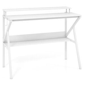 Bureau compact 100 x 48 x 81 5 cm support moniteur ergonomique avec rangement design moderne en bois d'ingénierie blanc 20_0010840
