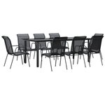 vidaXL Ensemble à manger de jardin 9 Pièces noir textilène et acier