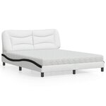 vidaXL Lit avec matelas blanc et noir 160x200 cm similicuir