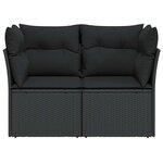vidaXL Canapé de jardin avec coussins 2 places noir résine tressée