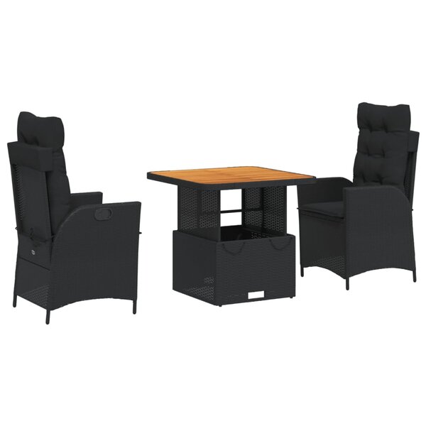 vidaXL Ensemble à manger de jardin avec coussins 3 Pièces Noir
