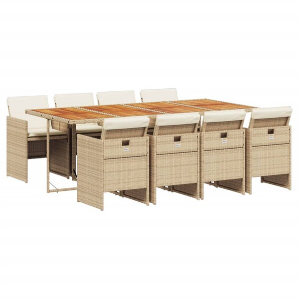 vidaXL Ensemble à manger de jardin et coussins 9 Pièces beige Poly rotin