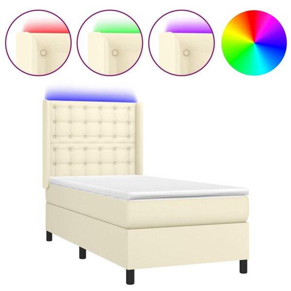 vidaXL Sommier à lattes de lit matelas LED Crème 90x200cm Similicuir