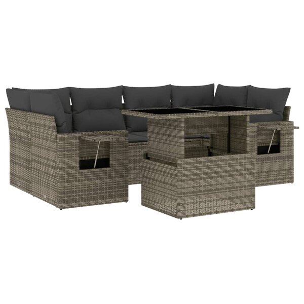 vidaXL Salon de jardin avec coussins 7 Pièces gris résine tressée
