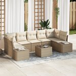 vidaXL Ensemble de Canapés de Jardin 8 Pièces avec Coussins Beige Poly Rattan