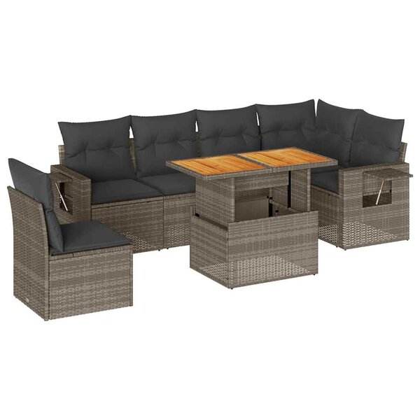 vidaXL Salon de jardin avec coussins 7 Pièces gris résine tressée