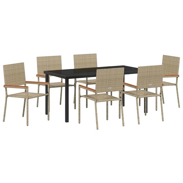 vidaXL Ensemble de salle à manger pour jardin 7 Pièces Beige Poly rotin