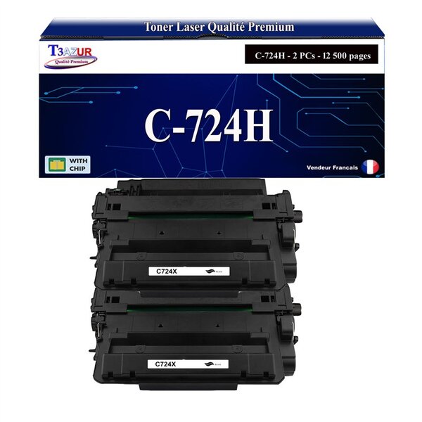T3AZUR - 2x Toners compatibles avec Canon 724H (3482B002) pour Canon LBP6750DN  LBP6780X  MF512x  MF515x Noir - 12 500p