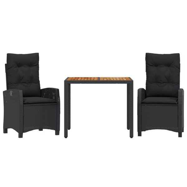 vidaXL Ensemble à manger de jardin avec coussins 3 Pièces Noir