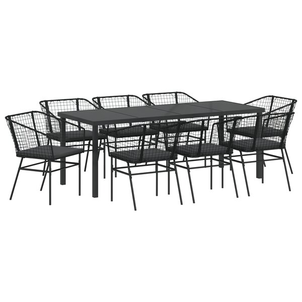 vidaXL Ensemble de salle à manger de jardin de 9 pièces avec coussins en poly rattan noir