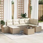 vidaXL Ensemble de canapé de jardin 7 Pièces beige et crème Poly rotin