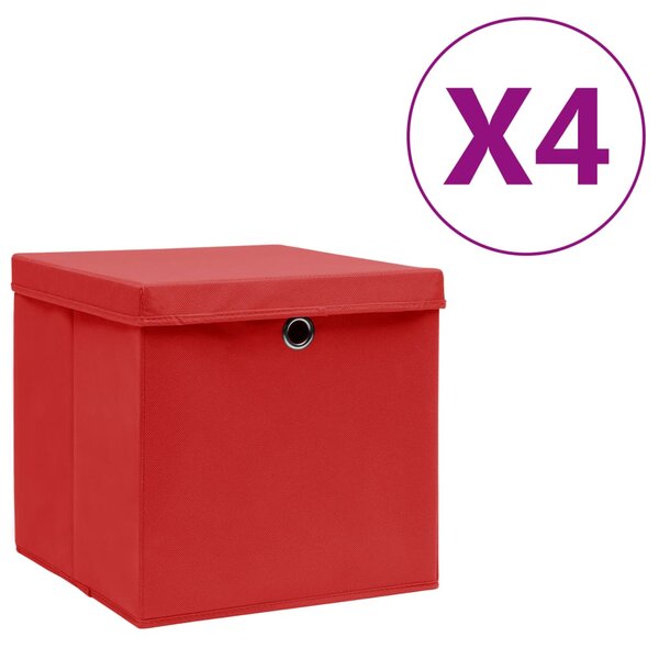 vidaXL Boîtes de rangement avec couvercles 4 Pièces 28x28x28 cm Rouge