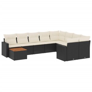 vidaXL Salon de jardin 10 Pièces avec coussins noir résine tressée