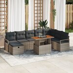 vidaXL Ensemble de Canapés de Jardin de 9 Pièces avec Coussins en Rattan Poly Gris