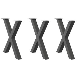 vidaXL Pieds de table à manger en forme de X  3 pièces  anthracite  70 x (72-73) cm  acier