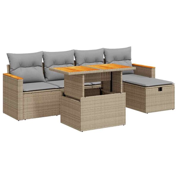 vidaXL Salon de jardin avec coussins 6 Pièces beige résine tressée