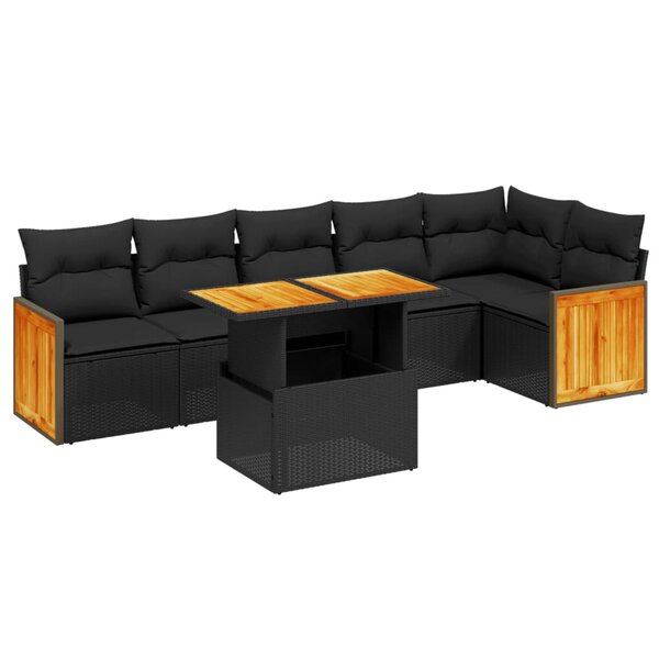 vidaXL Salon de jardin 7 Pièces avec coussins noir résine tressée
