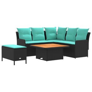 vidaXL Ensembles de meubles 5 Pièces Noir et turquoise Rotin PE