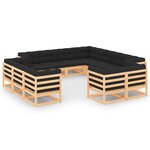 vidaXL Salon de jardin 12 Pièces avec coussins anthracite Pin massif