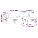 vidaXL Salon de jardin 4 Pièces avec coussins cire marron bois pin massif