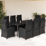vidaXL Ensemble à manger de jardin 9Pièces coussins noir résine tressée