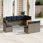 vidaXL Salon de jardin 8 Pièces avec coussins gris résine tressée