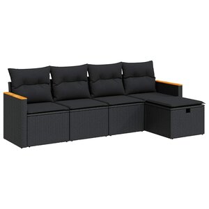 vidaXL Salon de jardin 5 Pièces avec coussins noir résine tressée