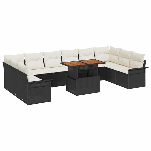 vidaXL Ensemble de canapé de jardin 9 Pièces Noir Poly rotin