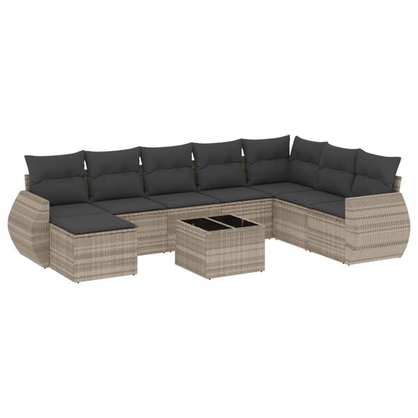 vidaXL Salon de jardin 9 Pièces avec coussins gris clair résine tressée