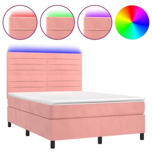vidaXL Sommier à lattes de lit avec matelas LED Rose 140x190cm Velours