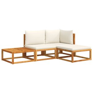 vidaXL Salon de jardin avec coussins 4 Pièces bois d'acacia massif